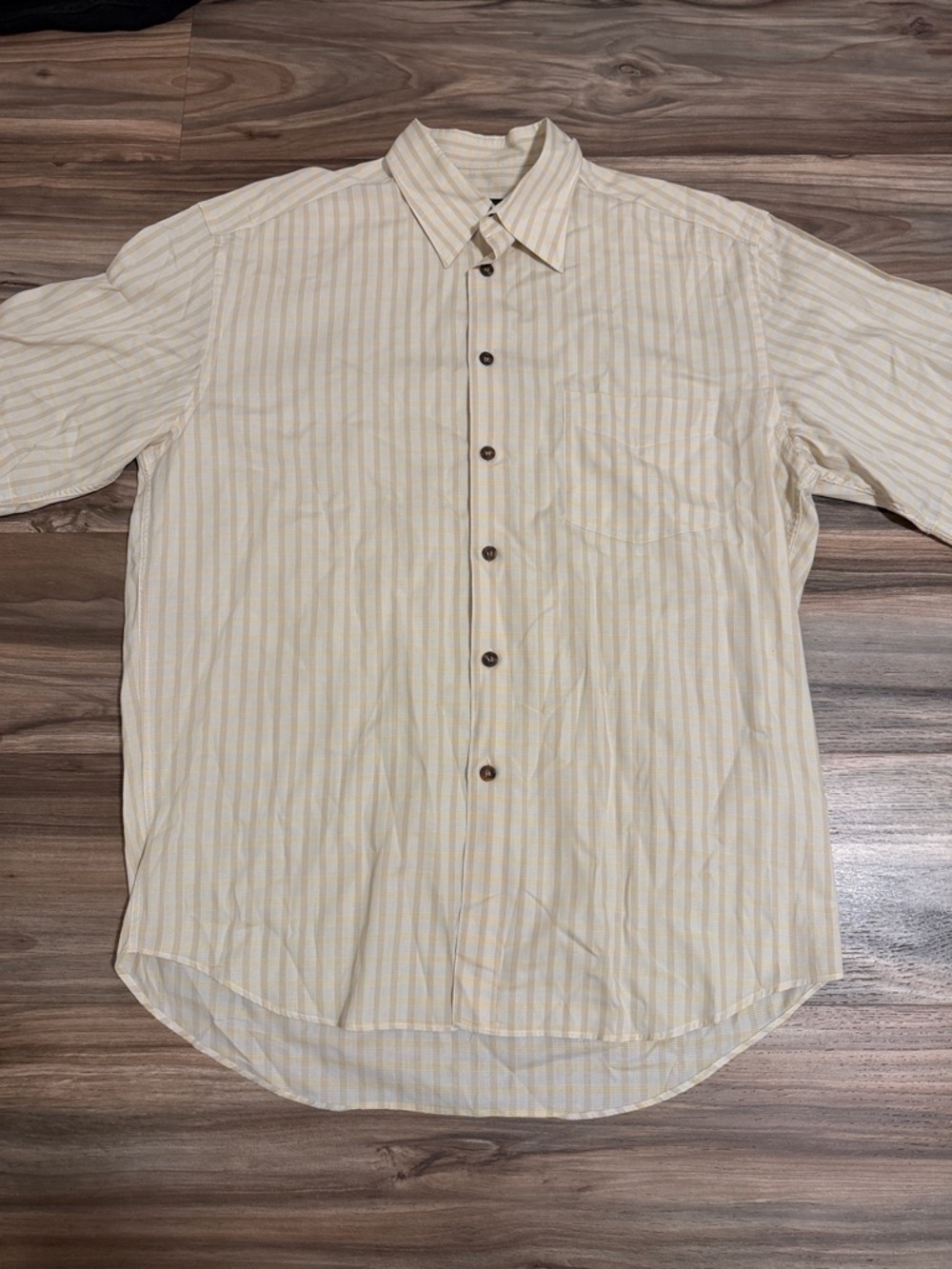 CANALI Men Beige Yellow Plaid Button Up Short Sleeve Shirt Italy Neck Size 16.5